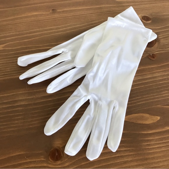 NEW White Satin Wrist-length Formal Gloves - Picture 1 of 2